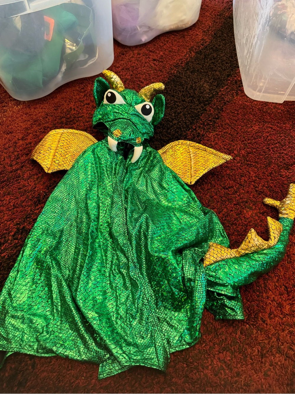 🐉 Green Dragon Cape Costume Kids Size 3-6 🦖✨